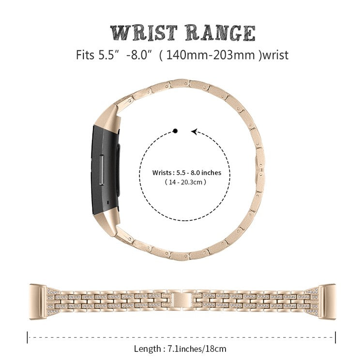 Dual Rows Rhinestone Decor Stainless Steel Watch Band for Fitbit Charge 4 / 3 - Gold