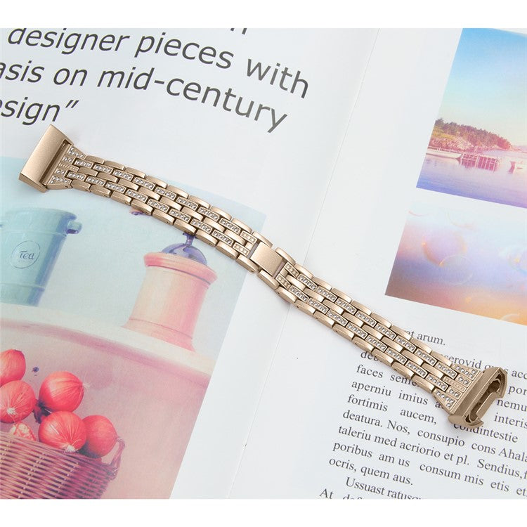 Dual Rows Rhinestone Decor Stainless Steel Watch Band for Fitbit Charge 4 / 3 - Gold