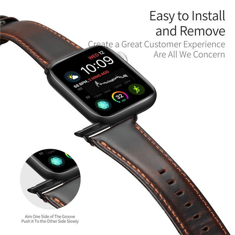 DUX DUCIS Genuine Leather Band for Apple Watch Series 10 42mm / 9 8 7 41mm / SE (2023) SE (2022) SE 6 5 4 40mm / 3 2 1 38mm Strap - Coffee