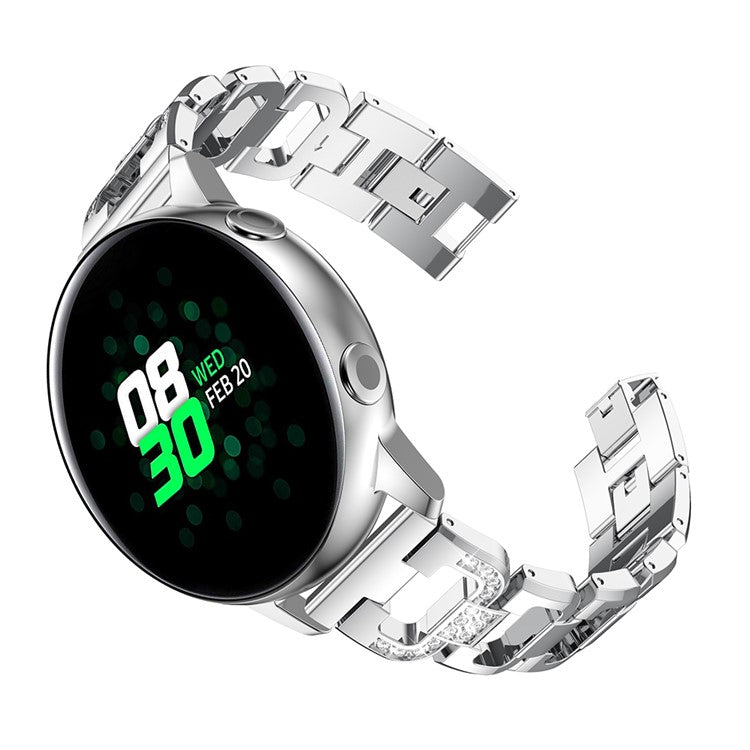 For Samsung Galaxy Watch Active SM-R500 Watch Band 20mm D-shape Rhinestone Decor Alloy Watch Bracelet - Silver