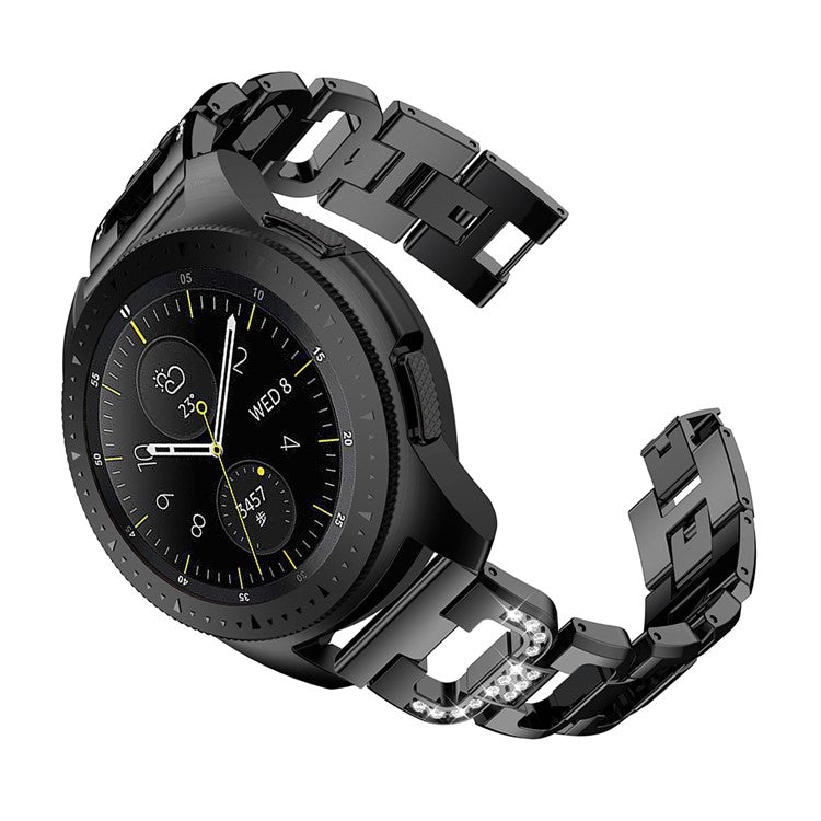 20mm For Samsung Galaxy Watch 42mm D-shape Rhinestone Decor Metal Watch Band Wrist Strap - Black