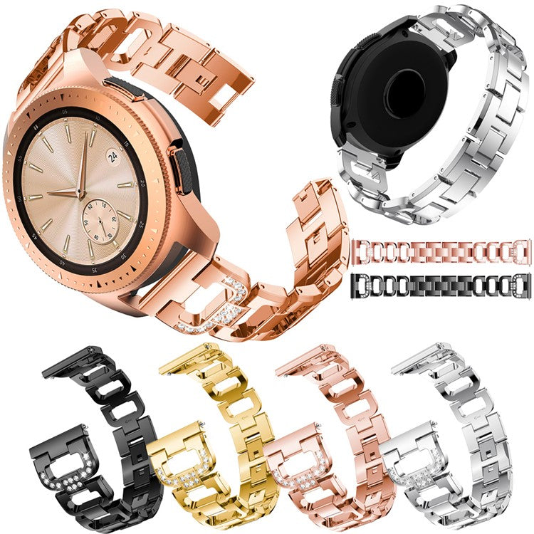 20mm For Samsung Galaxy Watch 42mm D-shape Rhinestone Decor Metal Watch Band Wrist Strap - Black