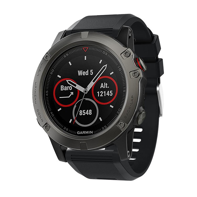 Horizontal Stripes Soft Silicone Watch Strap Replacement for Garmin Fenix 5X Plus - Black