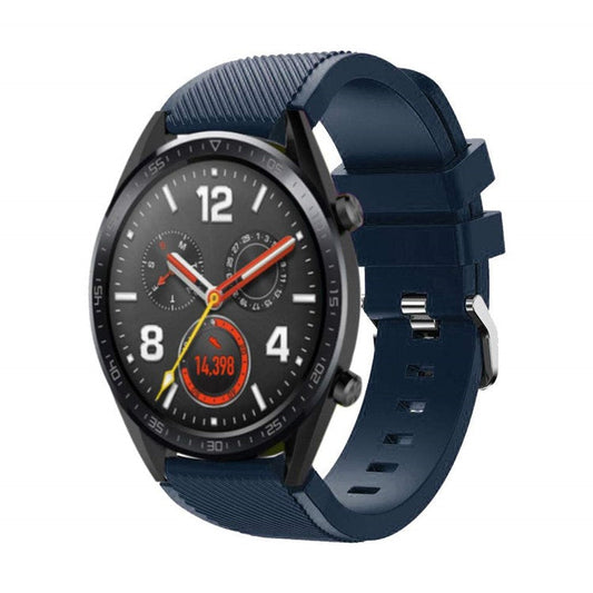 For Huawei Watch GT/Honor Watch Magic 22mm Twill Texture Silicone Watch Strap Wristband Replacement - Dark Blue