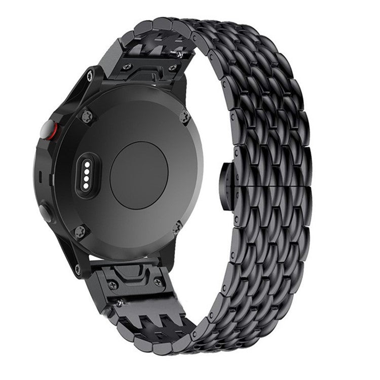 Stainless Steel Bracelet Dragon Vein Woven Watch Band with Buckle for Garmin Fenix 5X 26mm - Black