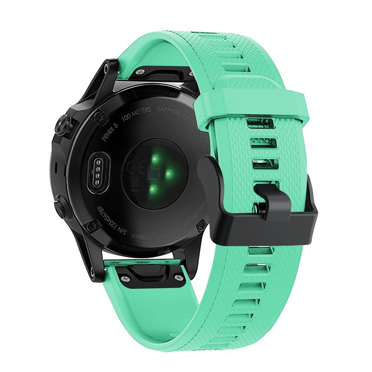 For Garmin Fenix 5 Silicone Sport Watch Band Adjustable Wrist Strap with Black Buckle - Cyan