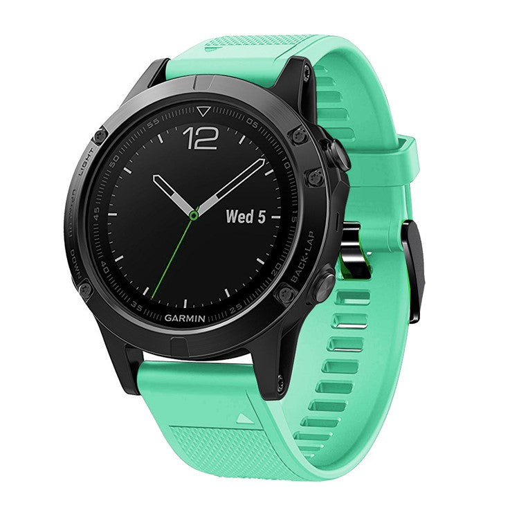 For Garmin Fenix 5 Silicone Sport Watch Band Adjustable Wrist Strap with Black Buckle - Cyan
