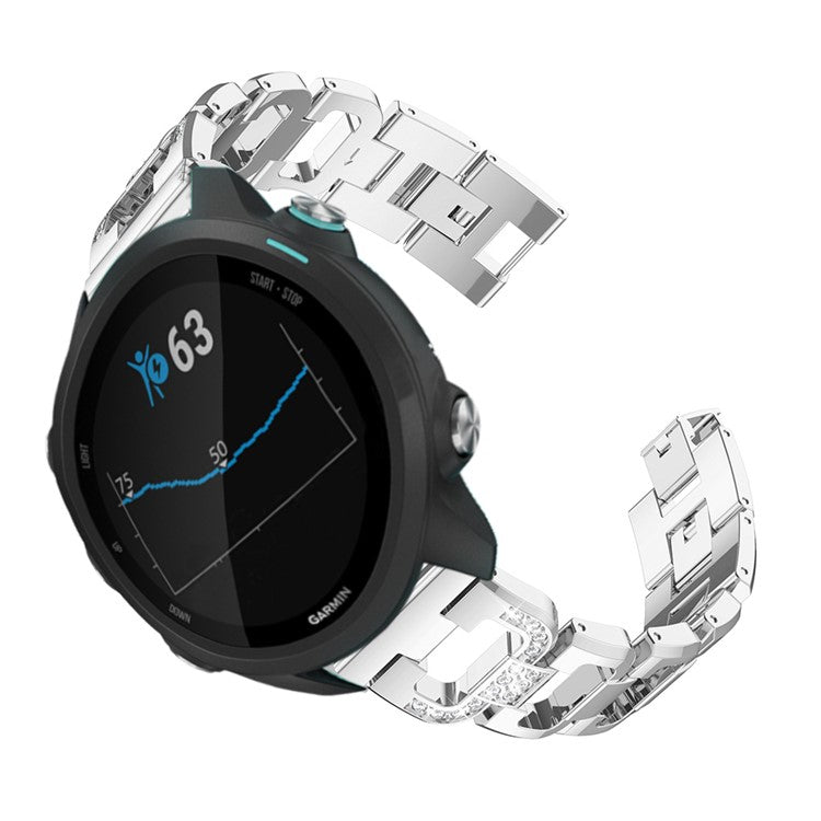 20mm X-shape Rhinestone Decor Alloy Smart Watch Band Strap for Garmin Forerunner 245 - Silver