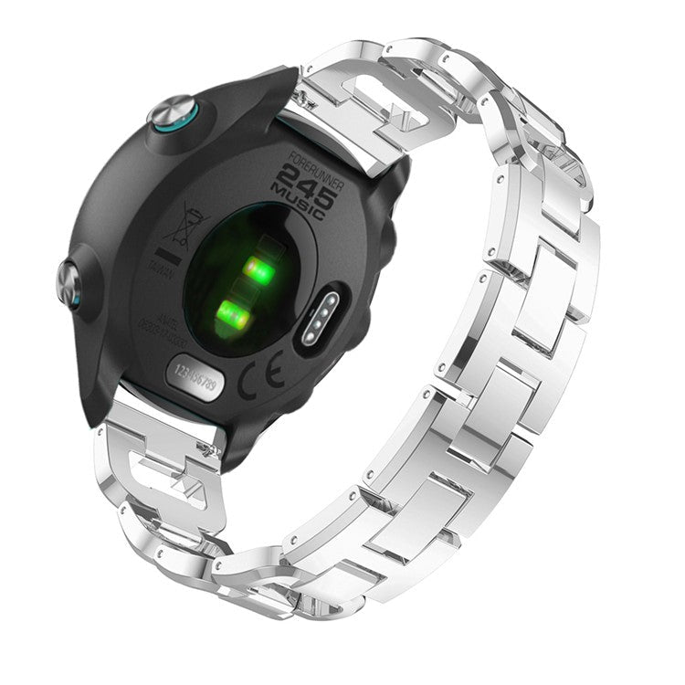 20mm X-shape Rhinestone Decor Alloy Smart Watch Band Strap for Garmin Forerunner 245 - Silver