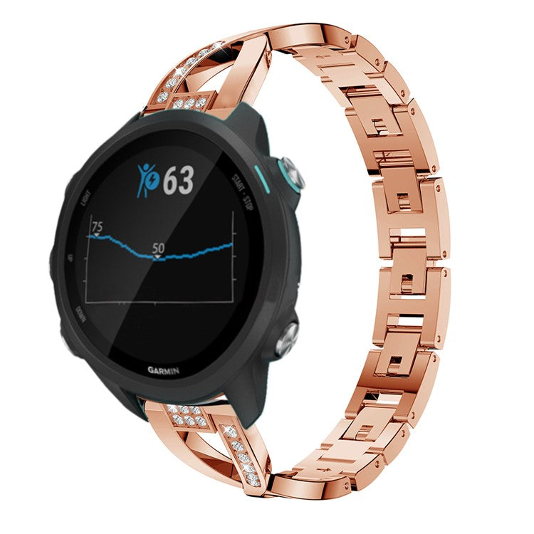 X-shape 20mm Rhinestone Decoration Aluminum Alloy Watch Band for Garmin Forerunner 245 - Rose Gold