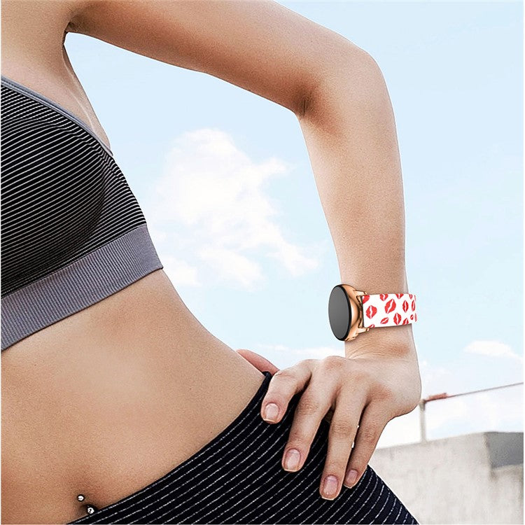 20mm Pattern Printing Silicone Watch Strap for Samsung Galaxy Watch Active, Pin Buckle Watch Wrist Band - Red Lip