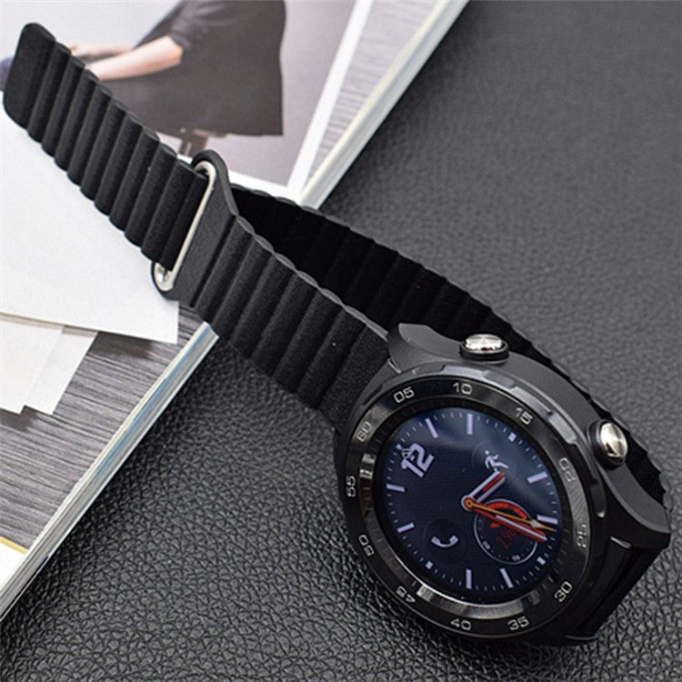 22mm Magnetic Buckle Leather Watch Bands for Samsung Galaxy Gear S3 Classic/Frontier / Huawei Watch GT / Motorola Moto 360 2nd Gen / Ticwatch - Black