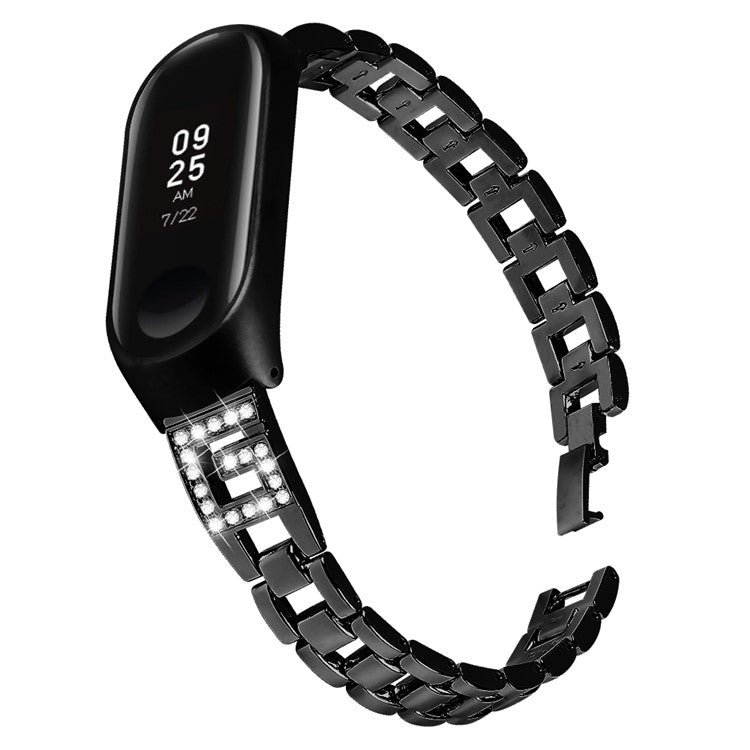 G-shaped Rhinestone Decor Stainless Steel Smart Watch Band Strap Replacement for Xiaomi Mi Smart Band 4 / Mi Band 3 - Black
