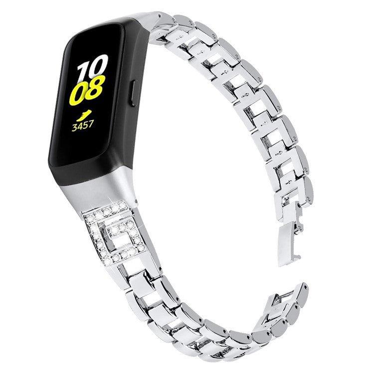 G Shape Rhinestone Decor Metal Watchband for Samsung Galaxy Fit SM-R370 - Silver