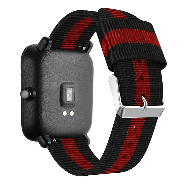 20MM Vertical Nylon Canvas Watch Band for Samsung Galaxy Watch4 Classic 46mm 42mm/Watch4 44mm 40mm/Amazfit GTS - Black/Red