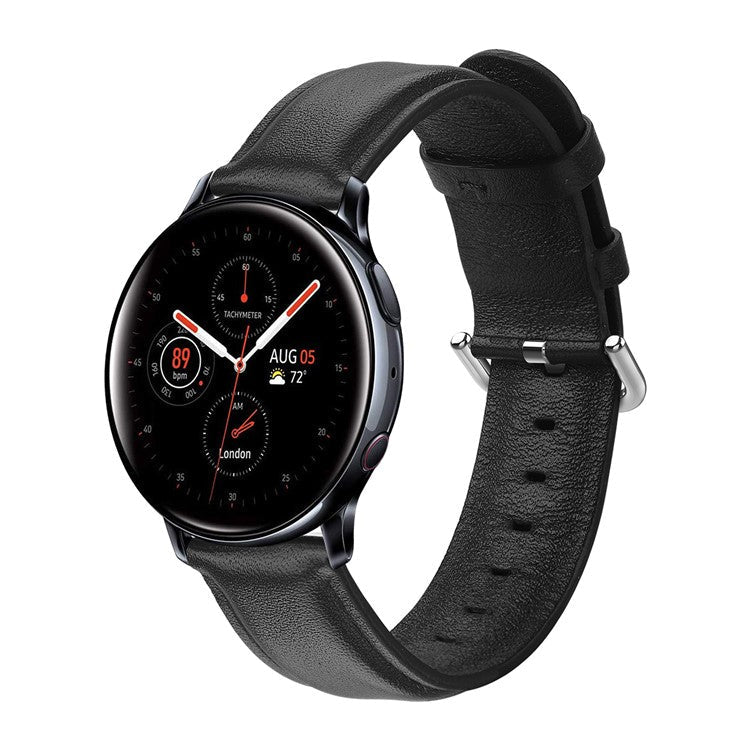 20mm Top Genuine Leather Smart Watch Strap Replacement for Samsung Galaxy Watch4 Classic 46mm 42mm/Watch4 44mm 40mm/Watch Active2 44mm - Black