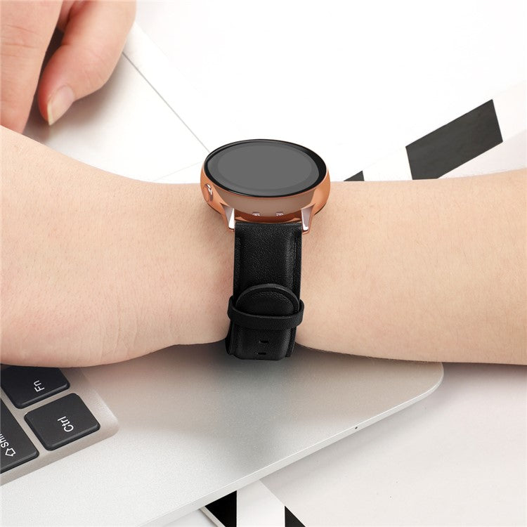 20mm Top Genuine Leather Smart Watch Strap Replacement for Samsung Galaxy Watch4 Classic 46mm 42mm/Watch4 44mm 40mm/Watch Active2 44mm - Black