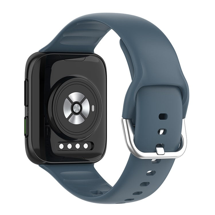 Solid Color Silicone Smart Watch Strap Adjustable Wrist Band for Oppo Watch 2 46mm - Dark Blue
