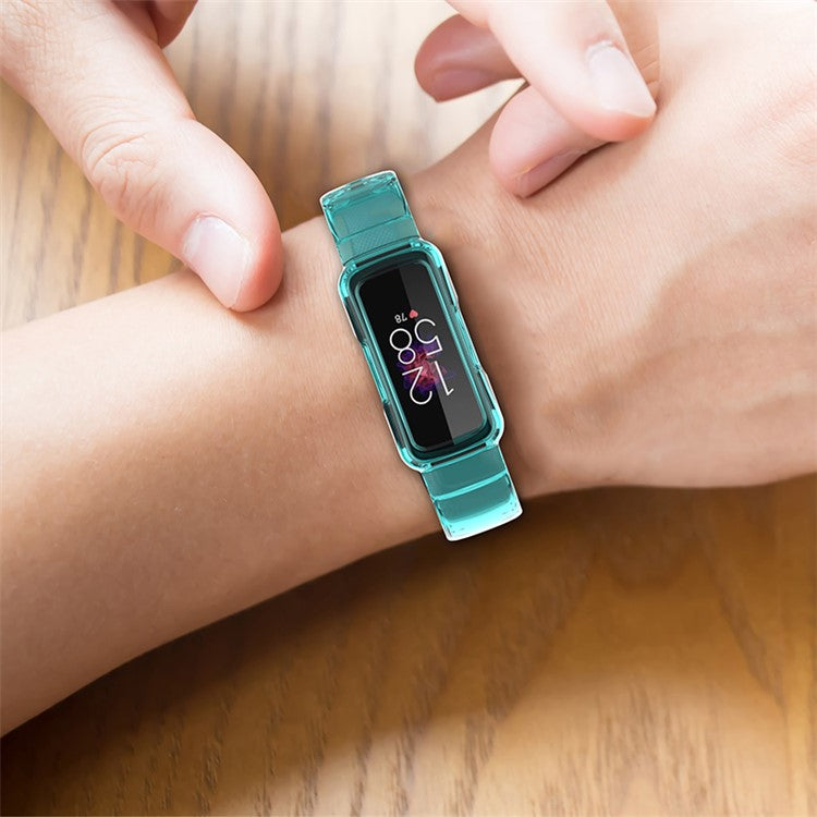 Transparent TPU Watch Case Protector + Adjustable Watch Band for Fitbit Luxe/Inspire HR/Ace 2 3 - Transparent Yellow