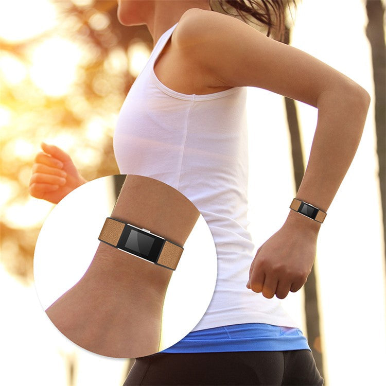 TPU+Cowhide Leather Breathable Adjustable Wrist Strap Replacement Smart Watch Band for Fitbit Charge 2/Charge 2 HR - Brown