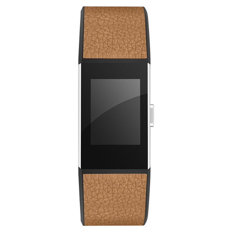 TPU+Cowhide Leather Breathable Adjustable Wrist Strap Replacement Smart Watch Band for Fitbit Charge 2/Charge 2 HR - Brown