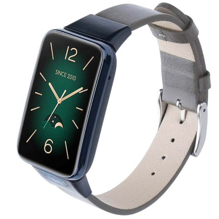 For Xiaomi Mi Band 7 Pro Genuine Cow Leather Watch Strap Adjustable Wristband - Grey