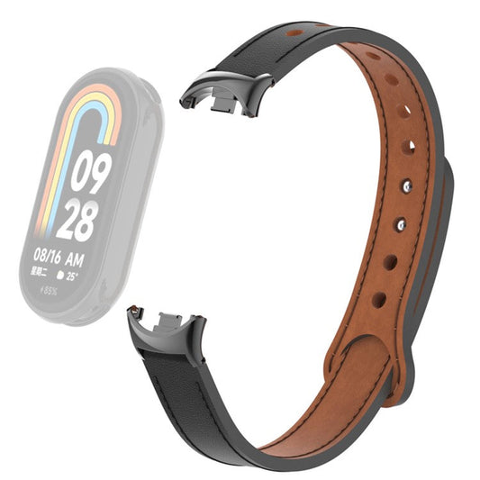 For Xiaomi Smart Band 9 NFC / 9 / 8 NFC / 8 Genuine Cow Leather Watch Band Strap Replacement with Connector - Black