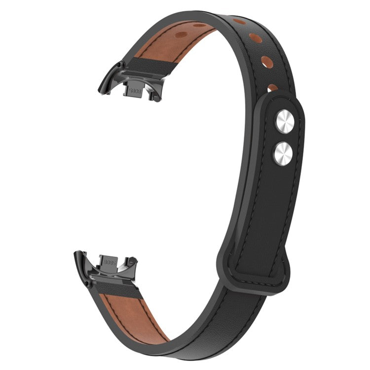For Xiaomi Smart Band 9 NFC / 9 / 8 NFC / 8 Genuine Cow Leather Watch Band Strap Replacement with Connector - Black