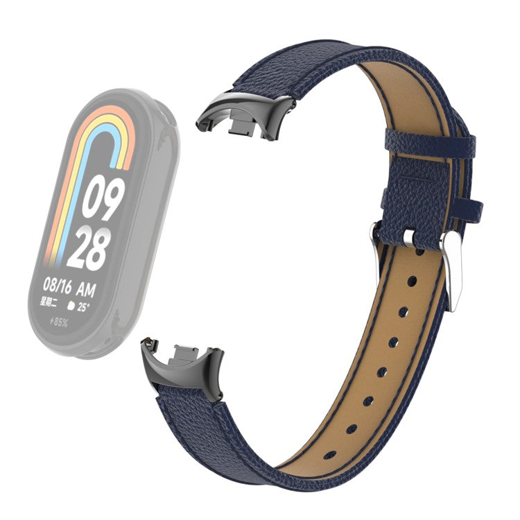 For Xiaomi Smart Band 9 NFC / 9 / 8 NFC / 8 Genuine Cow Leather Watch Band Watch Strap with Connector - Blue