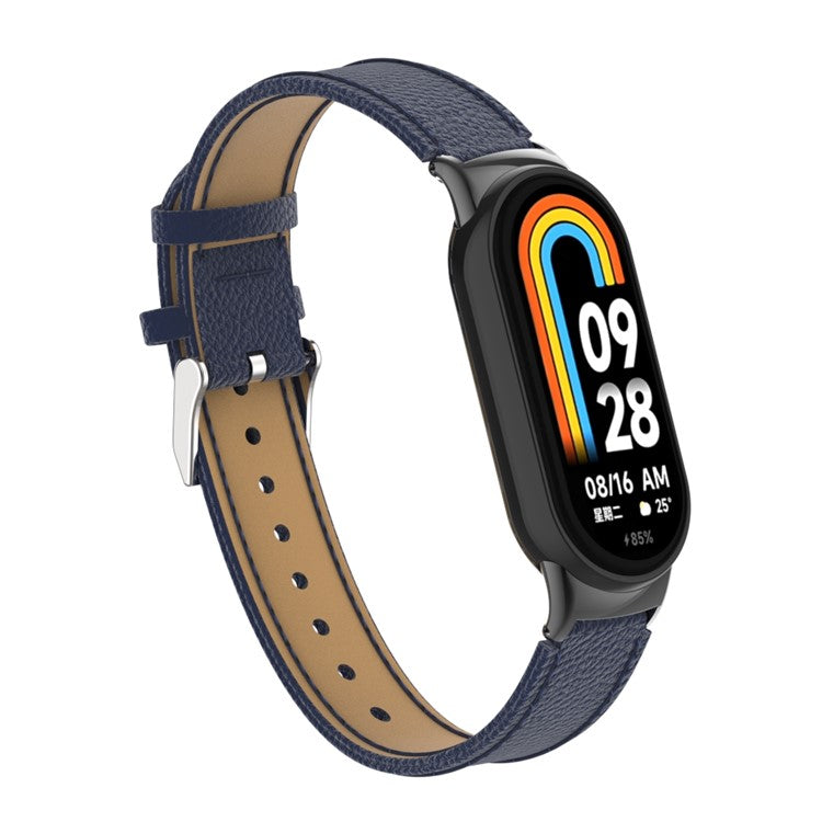 For Xiaomi Smart Band 9 NFC / 9 / 8 NFC / 8 Genuine Cow Leather Watch Band Watch Strap with Connector - Blue