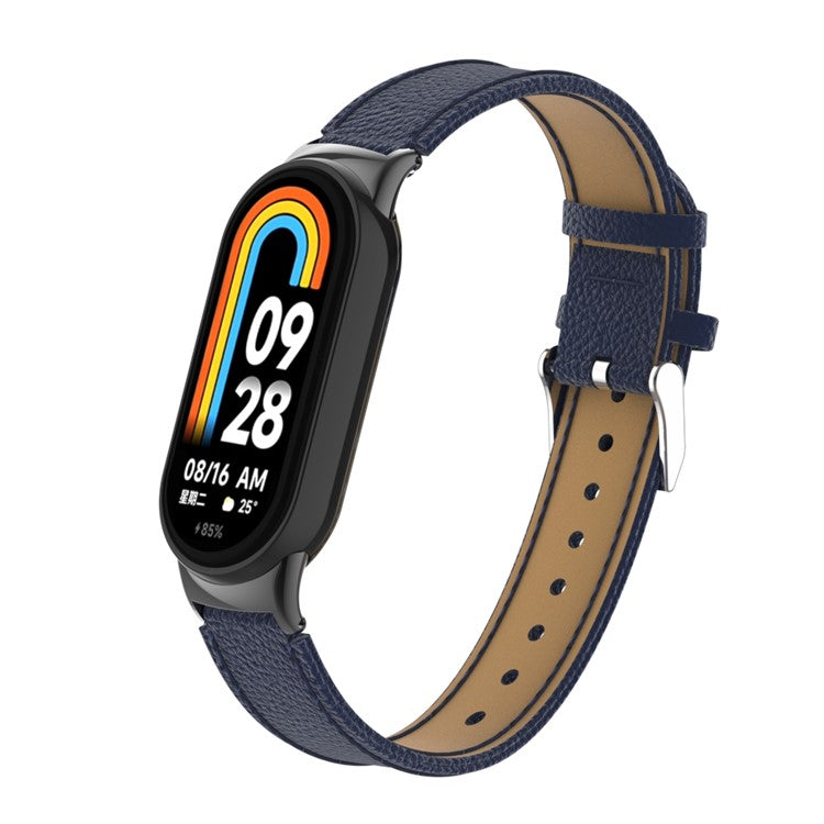 For Xiaomi Smart Band 9 NFC / 9 / 8 NFC / 8 Genuine Cow Leather Watch Band Watch Strap with Connector - Blue