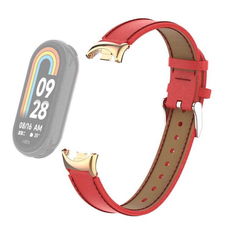 For For Xiaomi Smart Band 9 NFC / Band 9 / Band 8 NFC / Band 8 Watch Strap Leather Watch Band Bracelet with Connector - Red