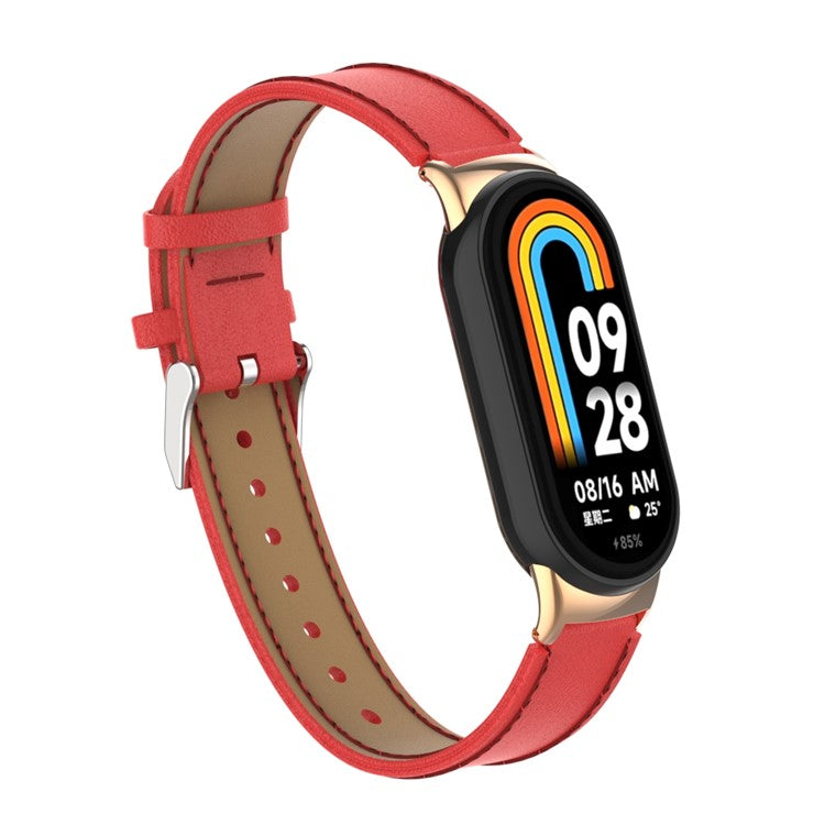 For For Xiaomi Smart Band 9 NFC / Band 9 / Band 8 NFC / Band 8 Watch Strap Leather Watch Band Bracelet with Connector - Red