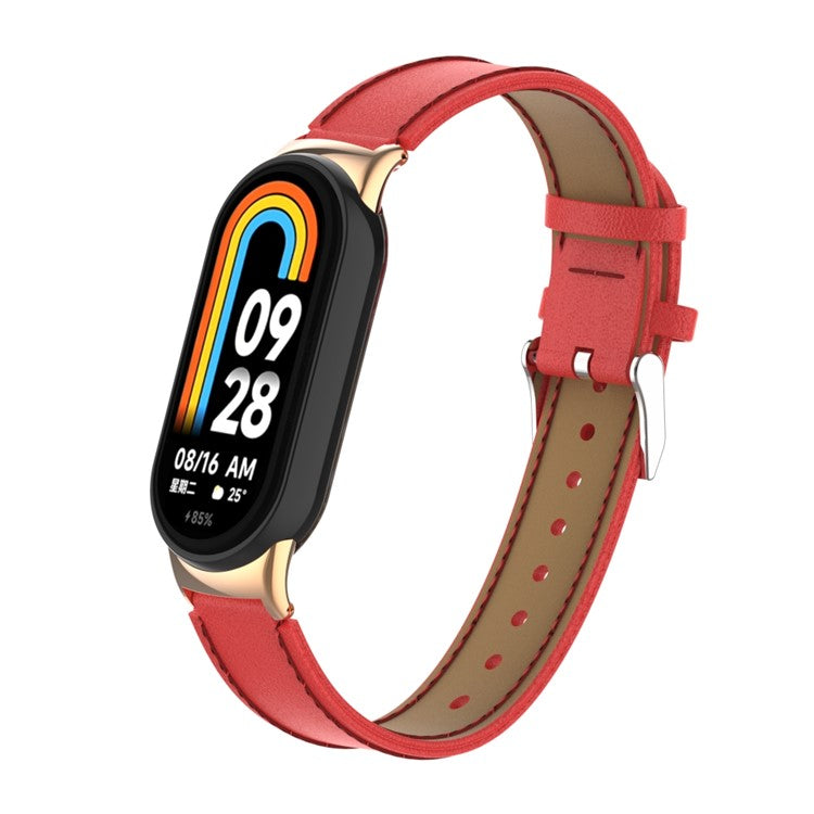For For Xiaomi Smart Band 9 NFC / Band 9 / Band 8 NFC / Band 8 Watch Strap Leather Watch Band Bracelet with Connector - Red