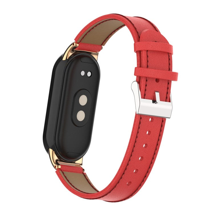 For For Xiaomi Smart Band 9 NFC / Band 9 / Band 8 NFC / Band 8 Watch Strap Leather Watch Band Bracelet with Connector - Red