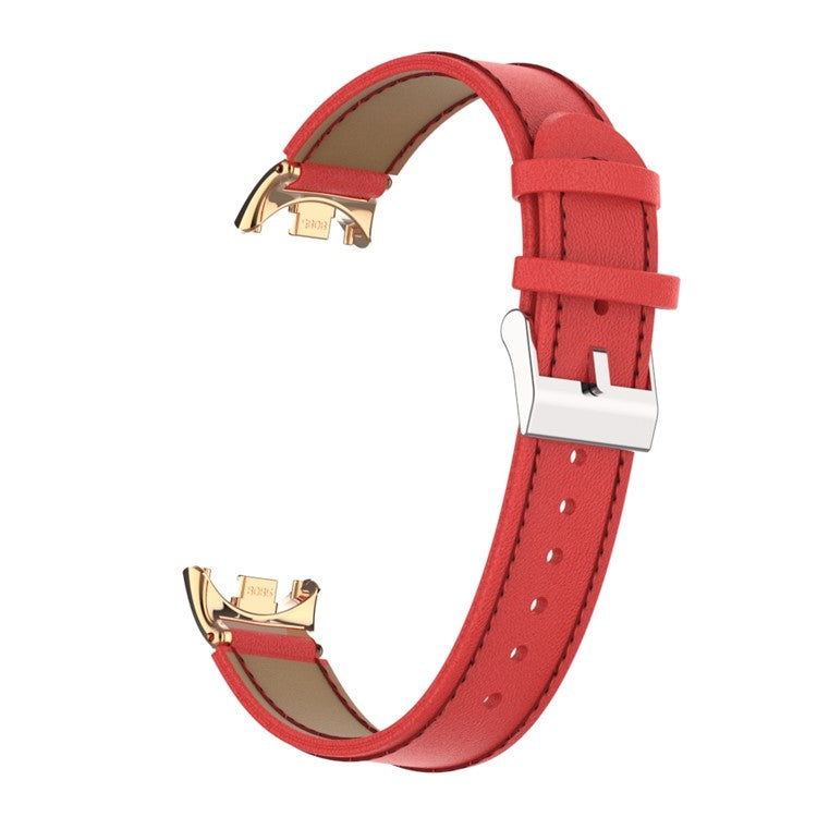 For For Xiaomi Smart Band 9 NFC / Band 9 / Band 8 NFC / Band 8 Watch Strap Leather Watch Band Bracelet with Connector - Red
