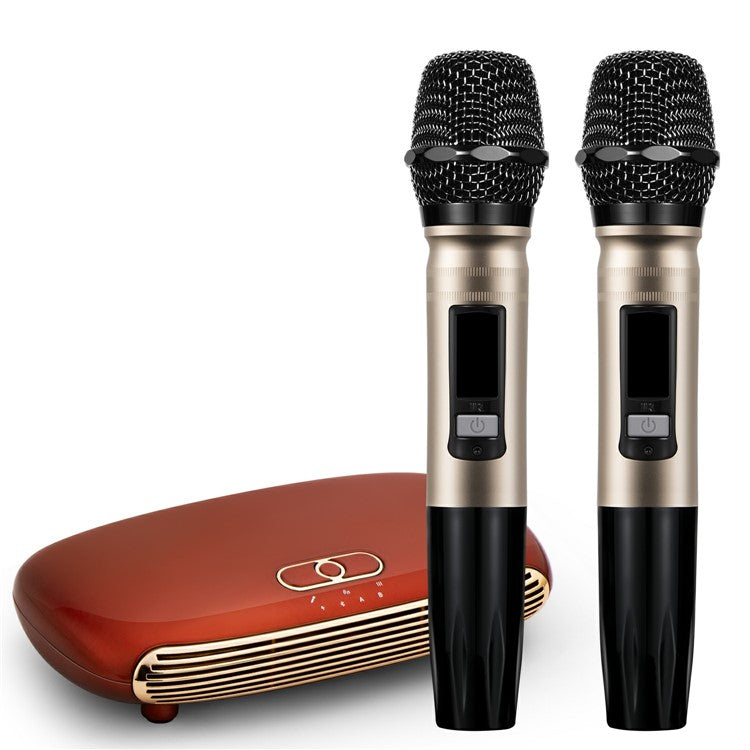 K8 Dual Wireless Microphones Mini Family Home Karaoke System Singing Machine Box - Red/EU Plug