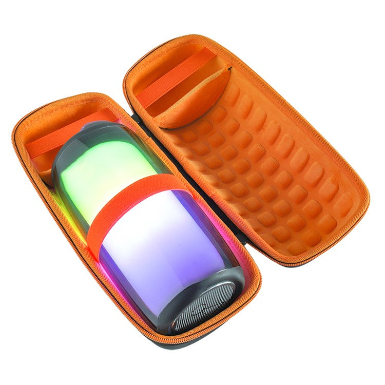 Portable Hard EVA Storage Case for JBL Pulse 5, Bluetooth Speaker Travel Carrying Bag with Shoulder Strap - Black / Orange
