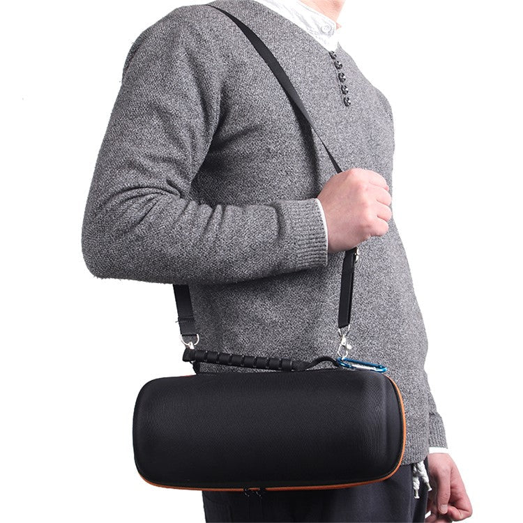 Portable Hard EVA Storage Case for JBL Pulse 5, Bluetooth Speaker Travel Carrying Bag with Shoulder Strap - Black / Orange