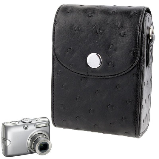 Ostrich Skin Texture Universal Mini Leather Camera Bag with Strap (Black)