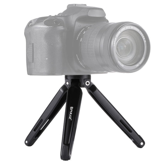 PULUZ Pocket Mini Metal Desktop Tripod Mount with 1/4 inch to 3/8 inch Thread Adapter Screw for DSLR & Digital Cameras, Adjustable Height: 4.5-15cm, Max Load: 20kg (Black)