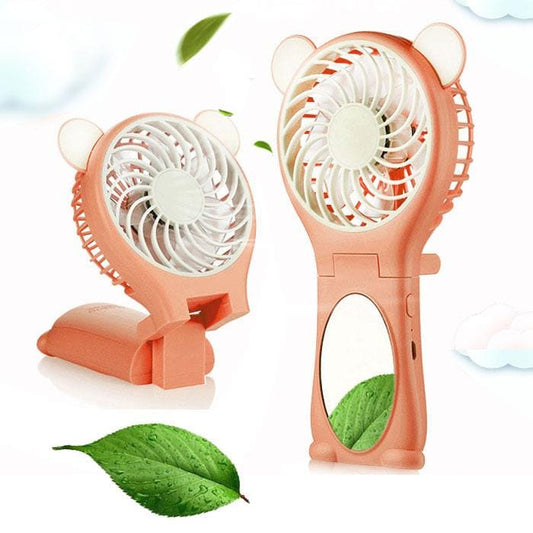 Bear Shaped Multi-function Portable Rechargeable Folding Mini USB Fan with Mirror (Orange)