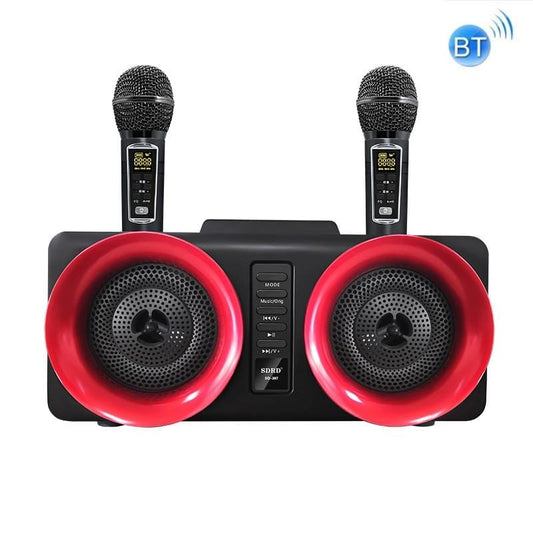 SDRD SD-307 2 in 1 Family KTV Portable Wireless Live Dual Microphone + Bluetooth Speaker (Black)