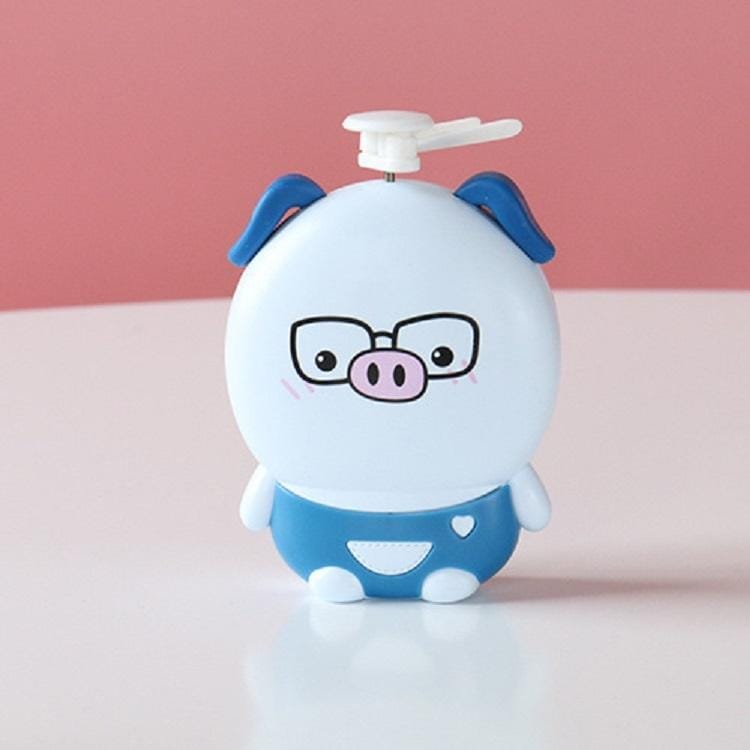 Portable USB Mini Fan Multi-function Cartoon Lighting Fan (Blue Pig)