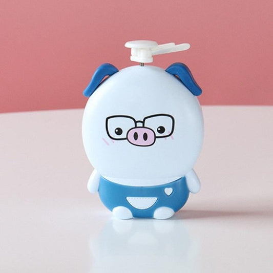 Portable USB Mini Fan Multi-function Cartoon Lighting Fan (Blue Pig)