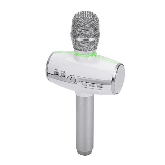 H9 High Sound Quality Handheld KTV Karaoke Recording Colorful RGB Neon Lights Bluetooth Wireless Condenser Microphone, For Notebook, PC, Speaker, Headphone, iPad, iPhone, Galaxy, Huawei, Xiaomi, LG, HTC and Other Smart Phones (Silver)