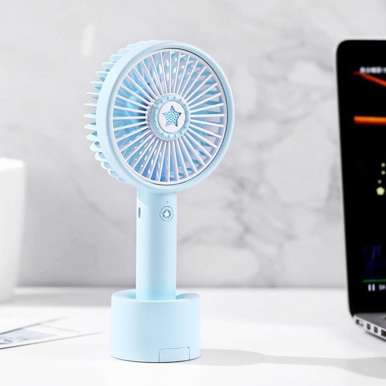 USB Portable Outdoor Mini Fan with Mobile Phone Holder Night Light Small Fan (Sky Blue)