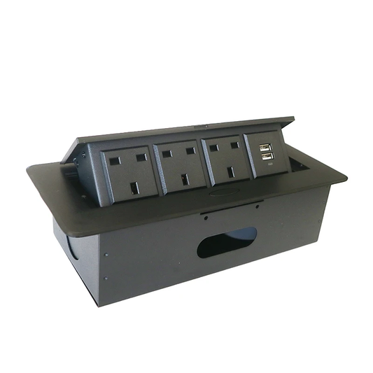 Desktop pop up Socket 3 UK plug with USB A&A charging with 1.8m power cable