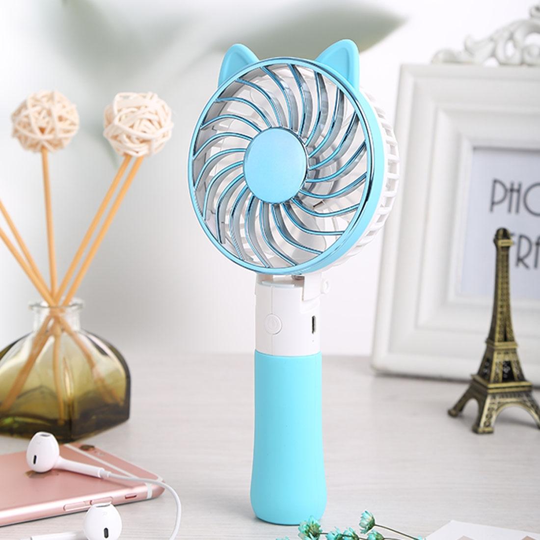 SEMA Portable USB Rechargeable 3 Speeds Folding Cooling Handheld Personal Fan with LED Light (Blue)