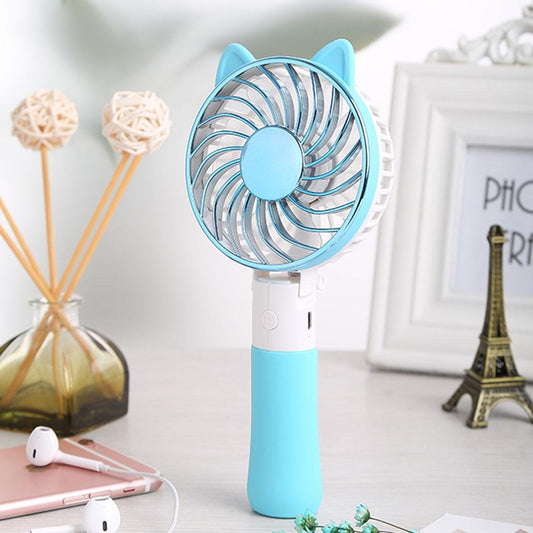 SEMA Portable USB Rechargeable 3 Speeds Folding Cooling Handheld Personal Fan with LED Light (Blue)